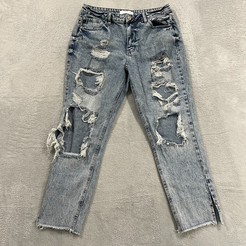 Kancan Jeans Women 11 29 Distressed Slim Straight Slit Hem High Rise Western Y2K